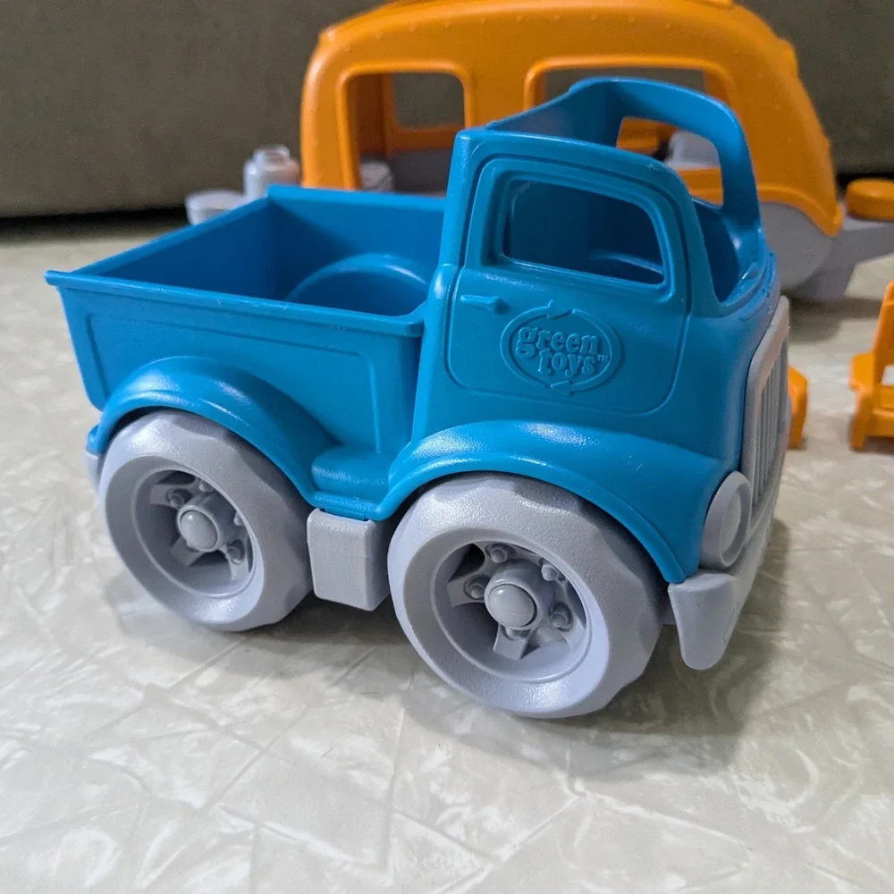 Green Toys RV Camper Set Blue Truck Orange Trailer Recycled Plastic Toy